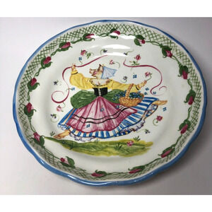 Vintage Pamela Silin-Palmer Dancing Pig 10" Serving Bowl Pink Rosebud Fairytale